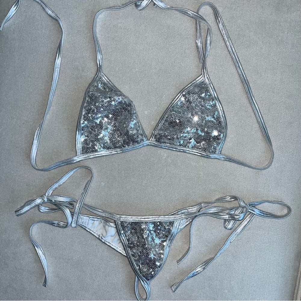 Silver sequin thong bikini
